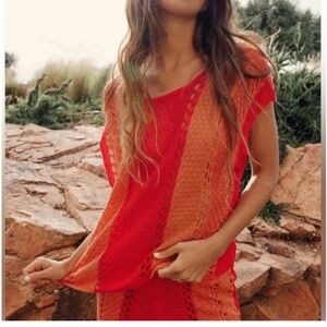 Zara NWT Crochet‎ Knit Top Red, Orange V Back Women’s Small
